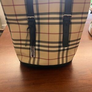 Burberry Beige and Black Checkered Shoulder Bag